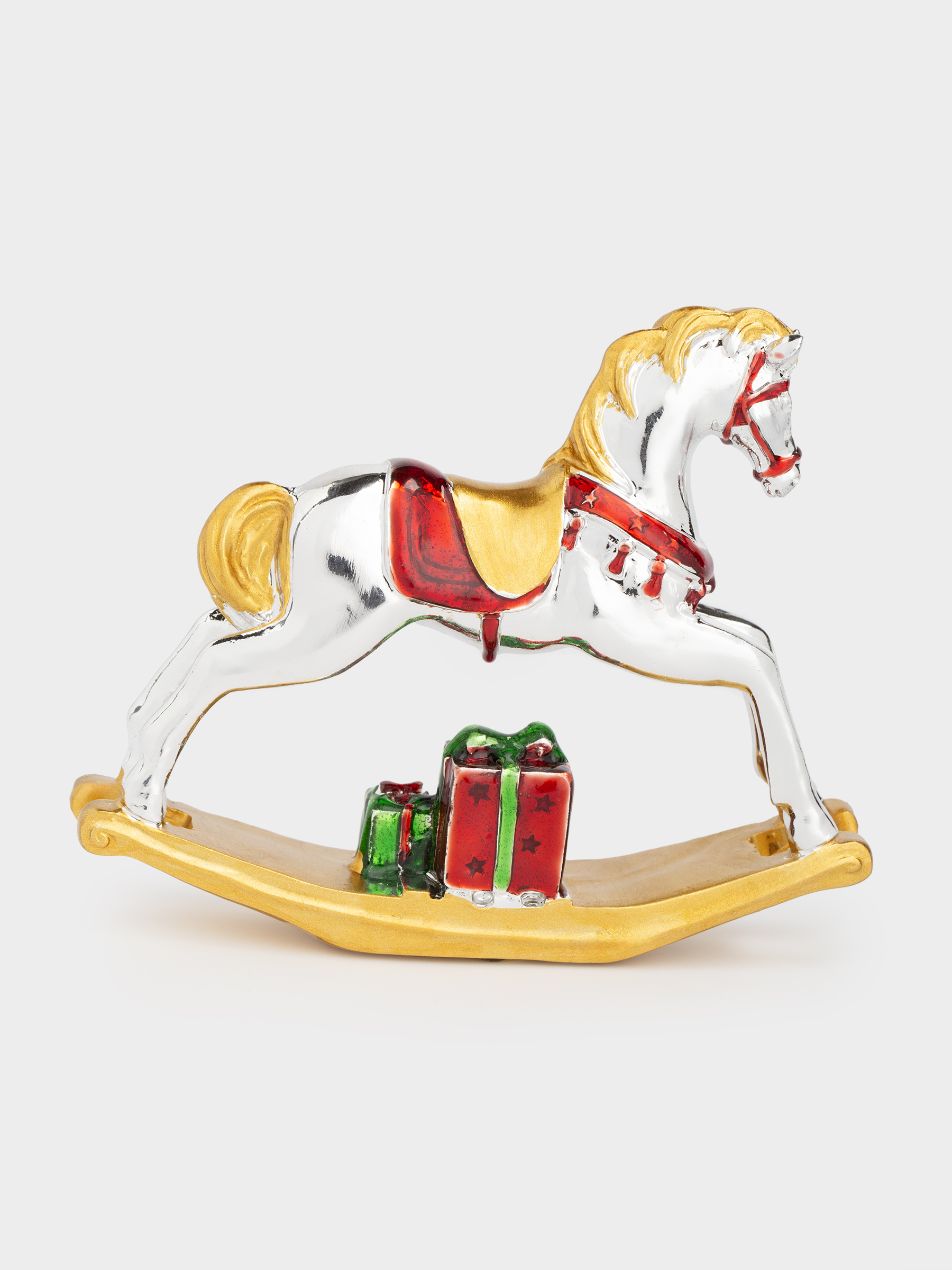 Статуэтка, 10 см, полирезин, серебристо-золотистая, Лошадка-качалка, Horse white, image-1