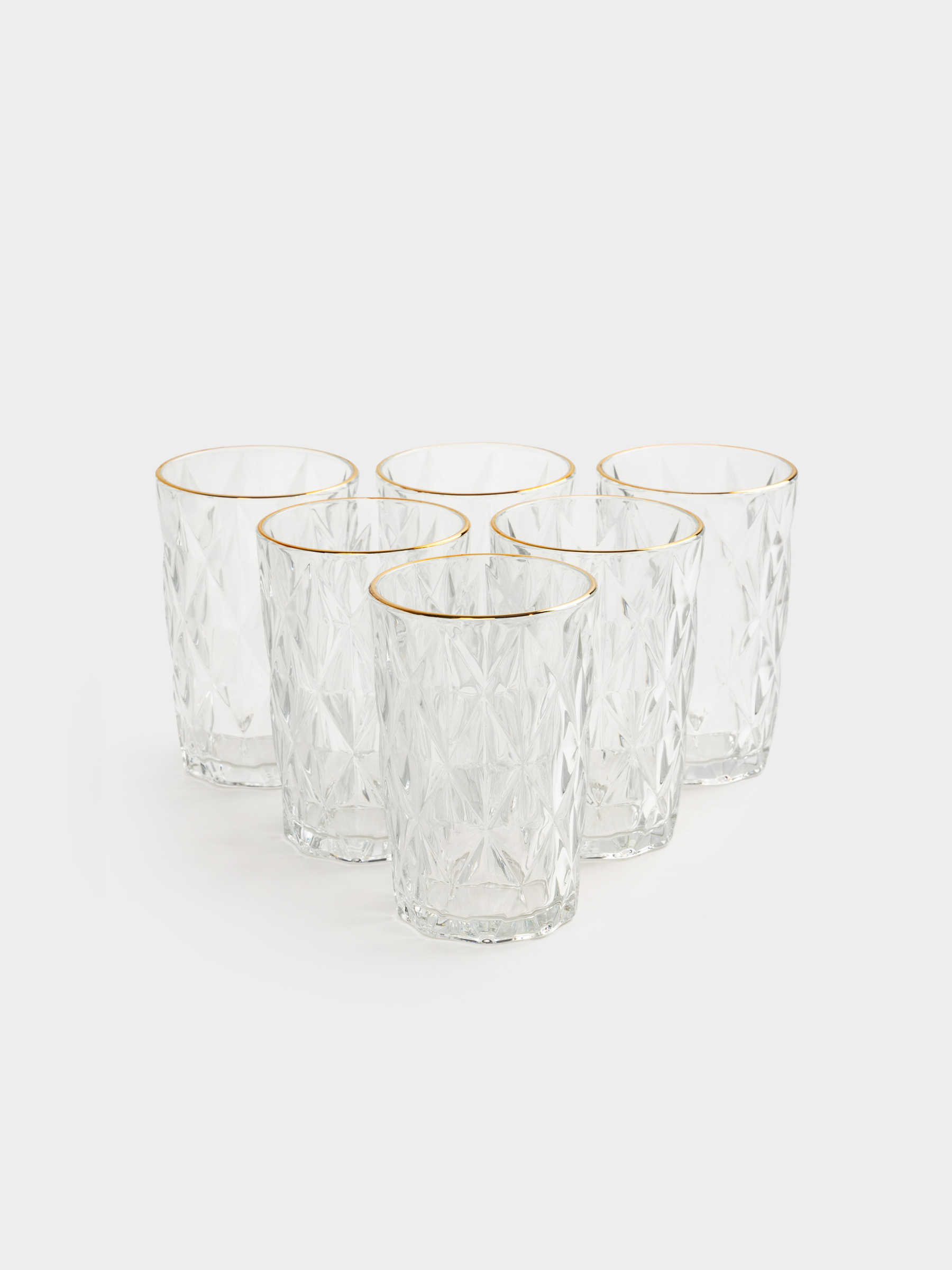 Стақан, 13 см, 340 мл, 6 дана, шыны Р, алтын жиегі бар, Rhomb gold, image-0