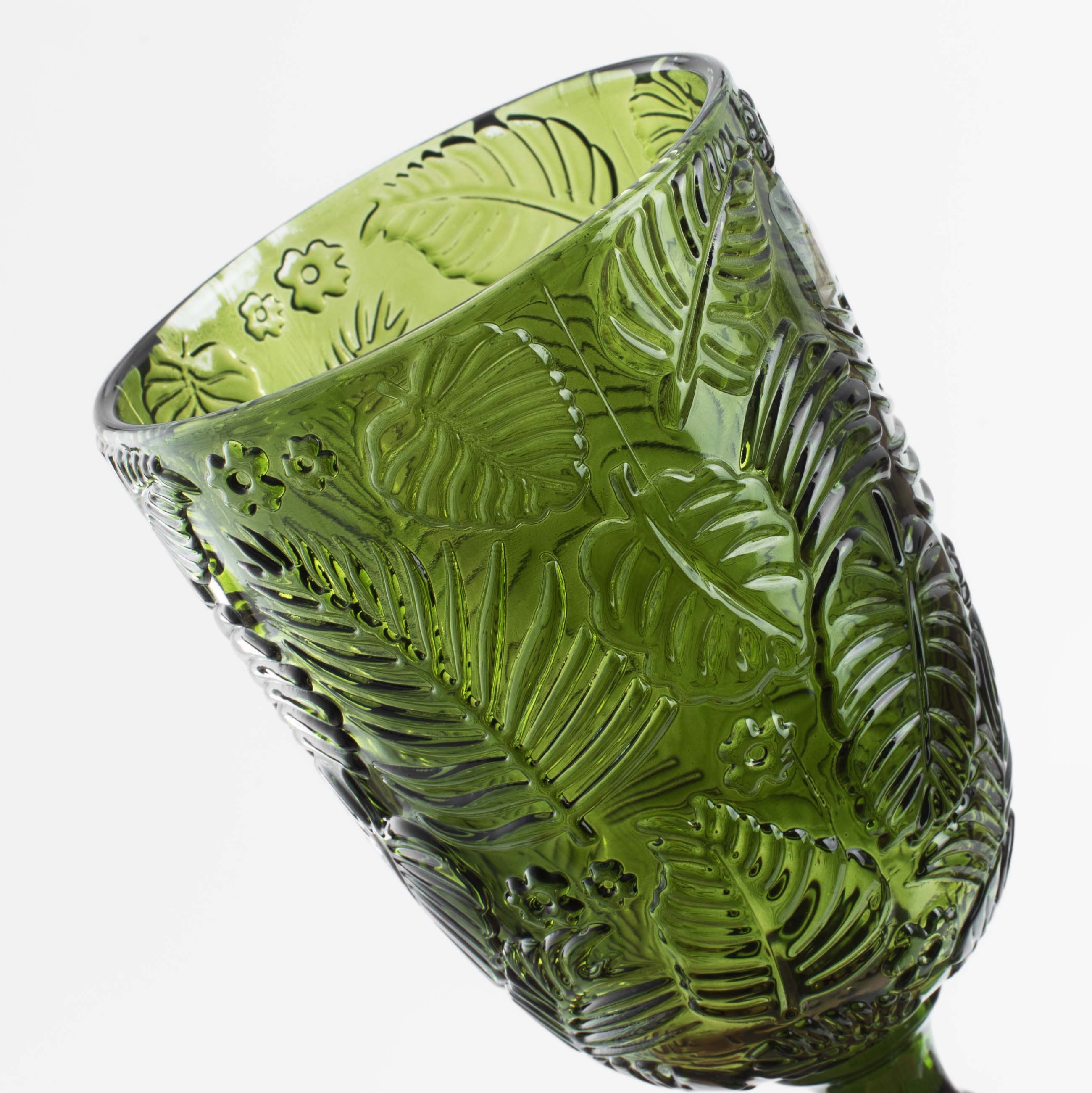 Бокал-кубок для вина, 310 мл, стекло Р, зеленый, Монстера, Tropical leaves, image-3