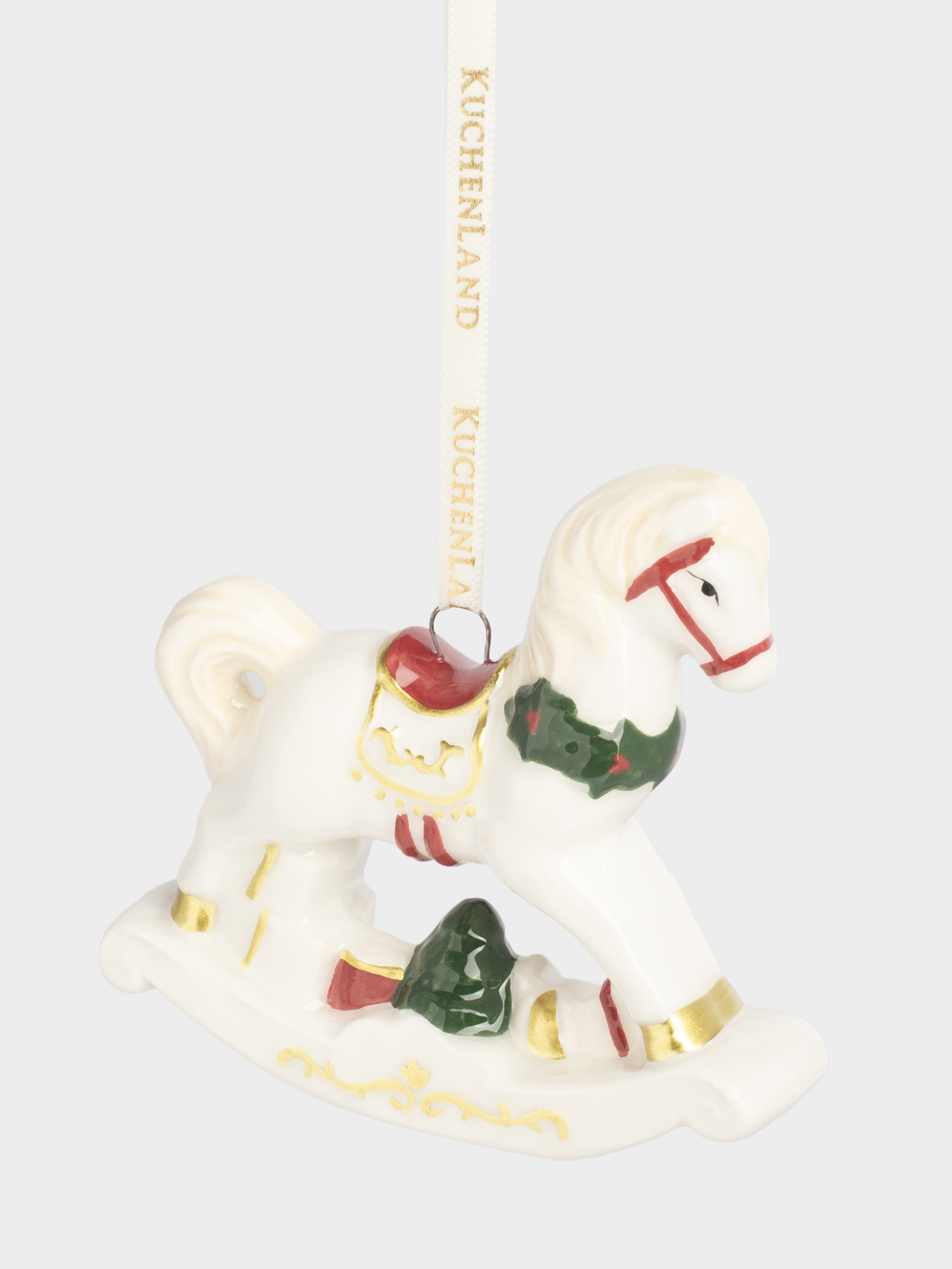 Игрушка елочная, 9 см, керамика, белая, Лошадка-качалка, Figure christmas, image-1