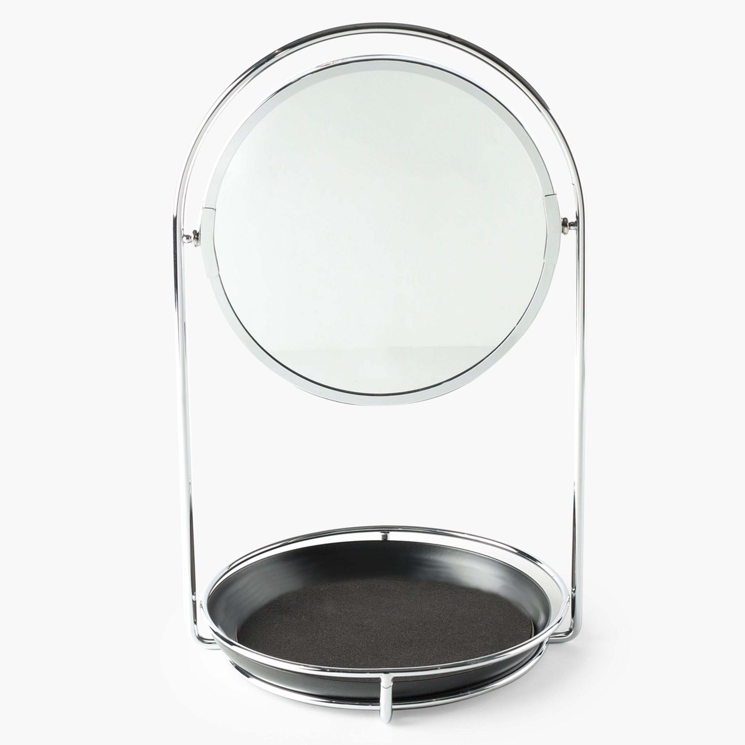 Зеркало настольное, 28 см, двустороннее, с полкой, металл, круглое, черное, Graphic изображение № 2