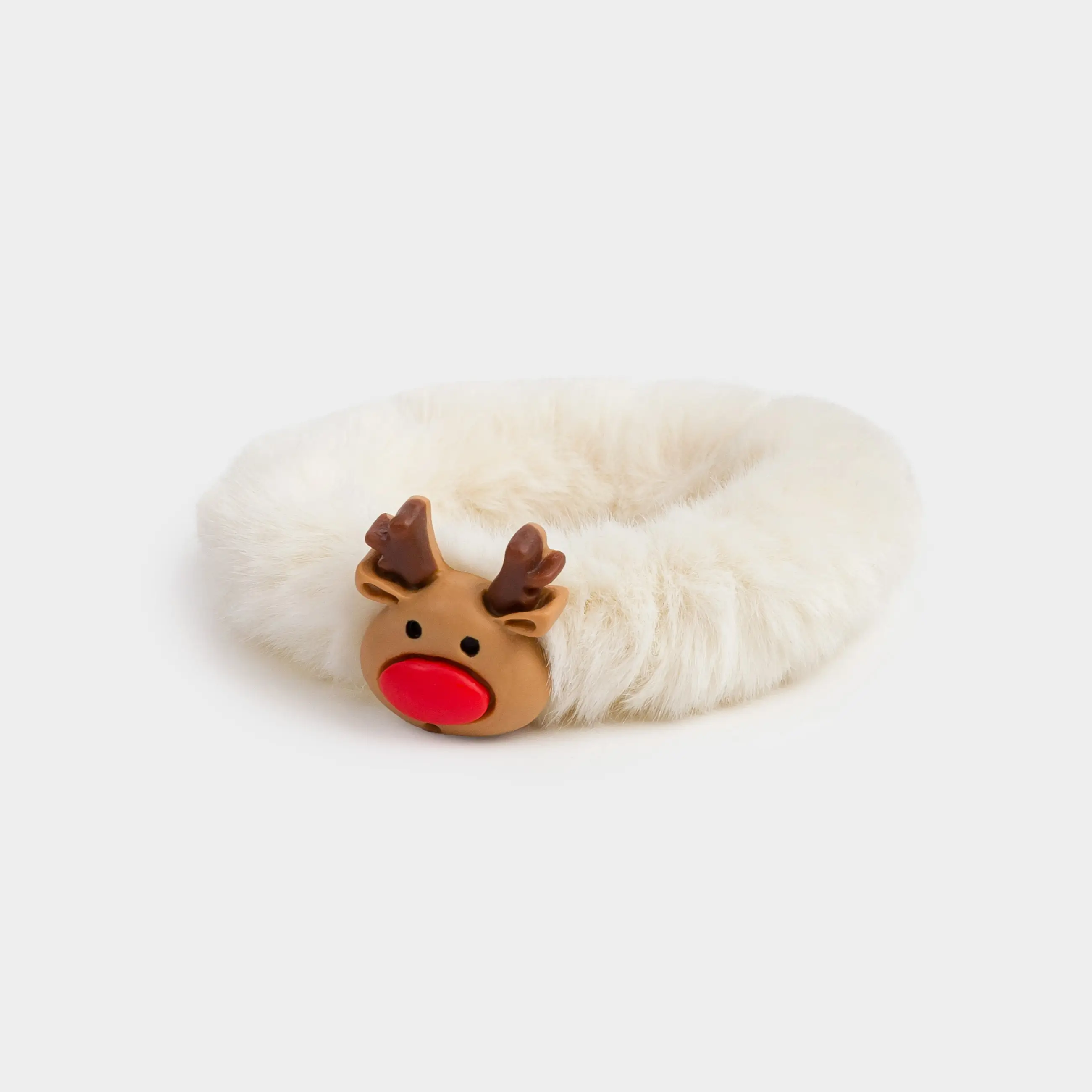 Резинка для волос, 6 см, искусственный мех/резина, бежевая, Олень, Wooly