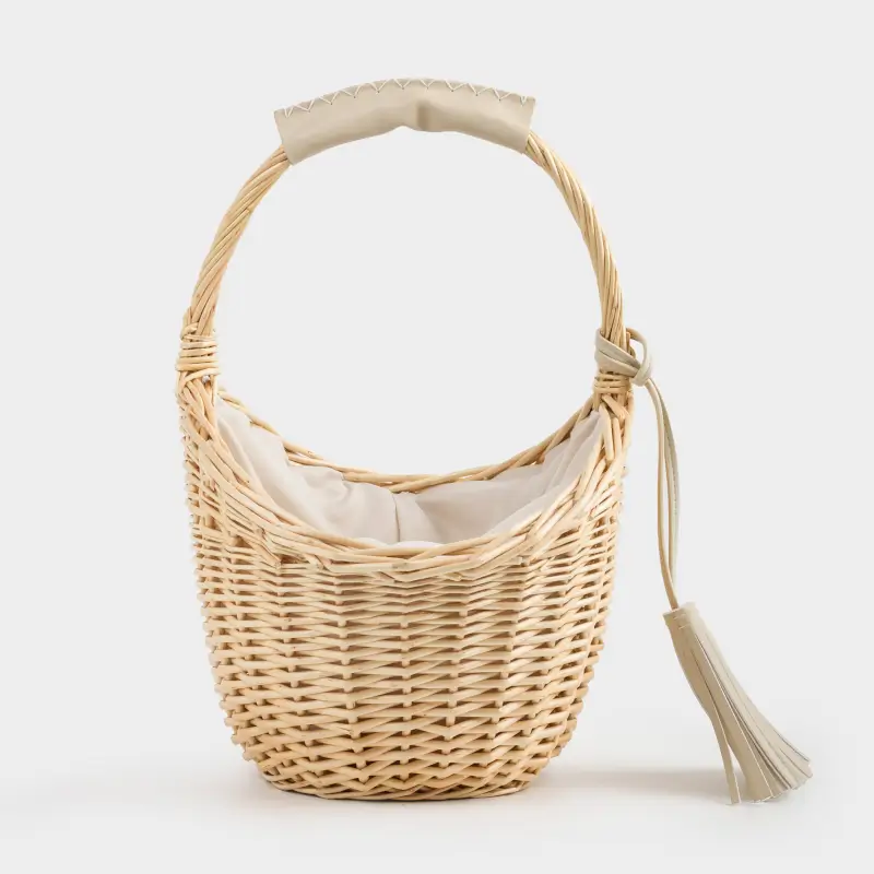 Корзина-сумка, 32 см, ива/полиэстер, бежевая, Beige style ,image-0