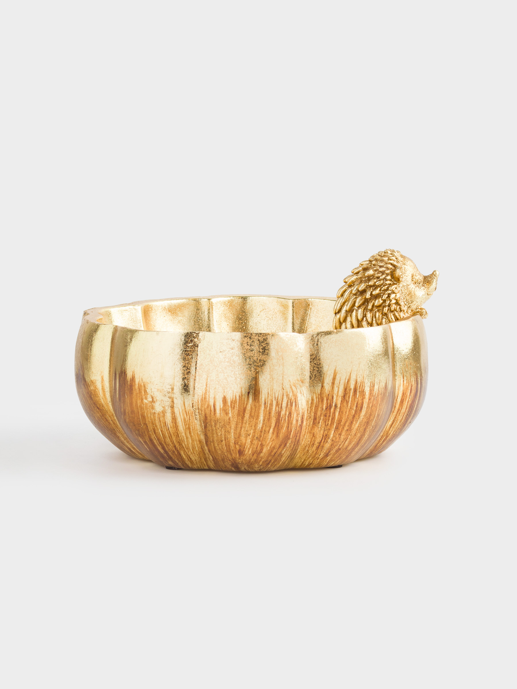 Конфетница, 21х13 см, полирезин, золотистая, Ежик на тыкве, Golden forest, image-1