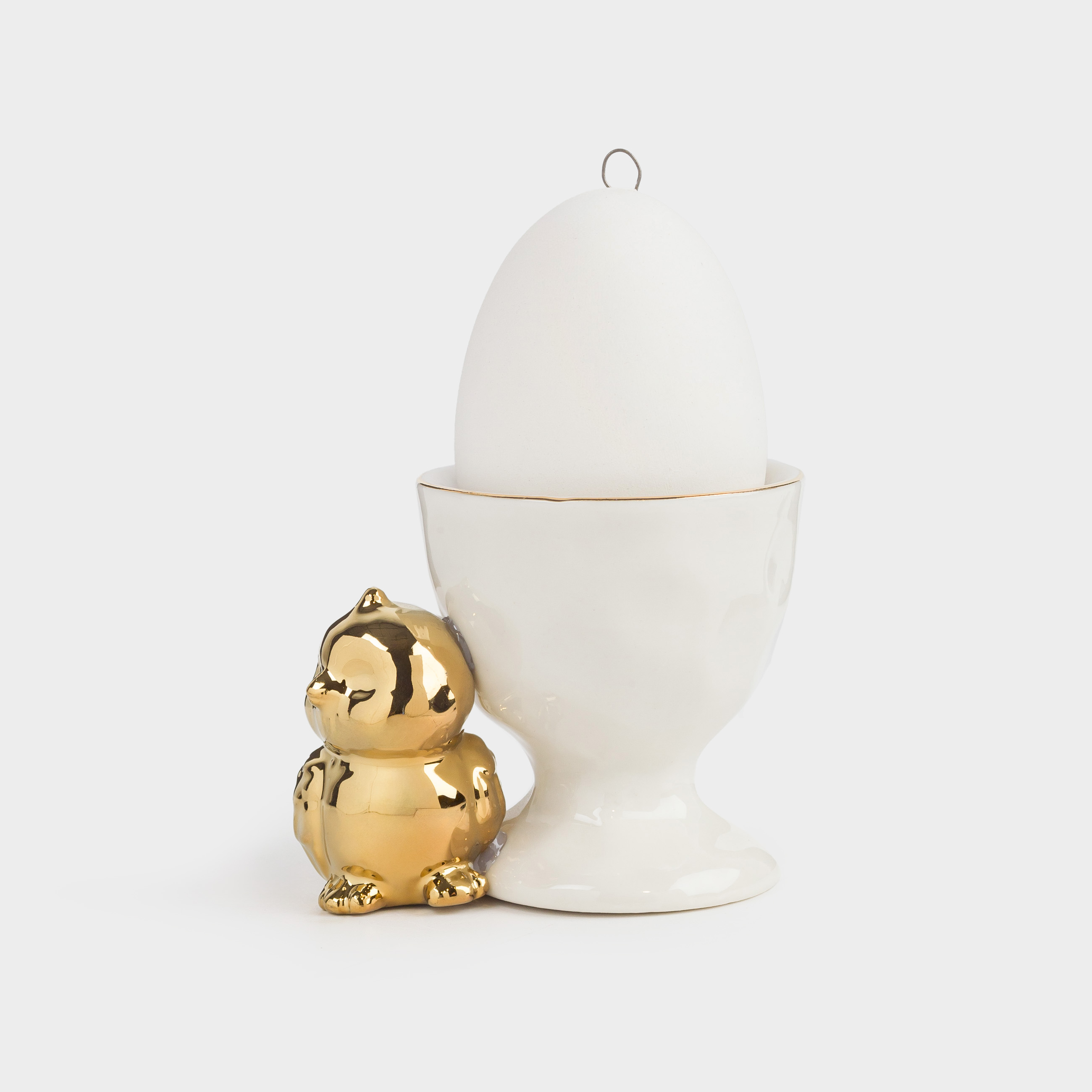 Подставка для яйца, 7 см, фарфор P, бело-золотистая, Цыпленок, Easter gold, image-3
