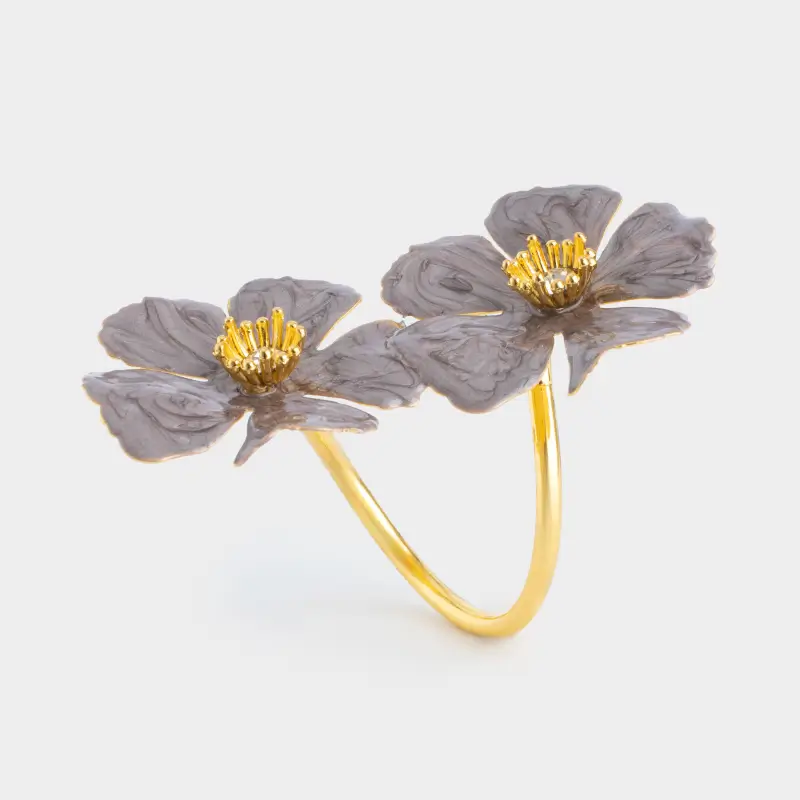 Кольцо для салфеток, 7 см, металл, серый, Цветы, Noir flower ,image-0
