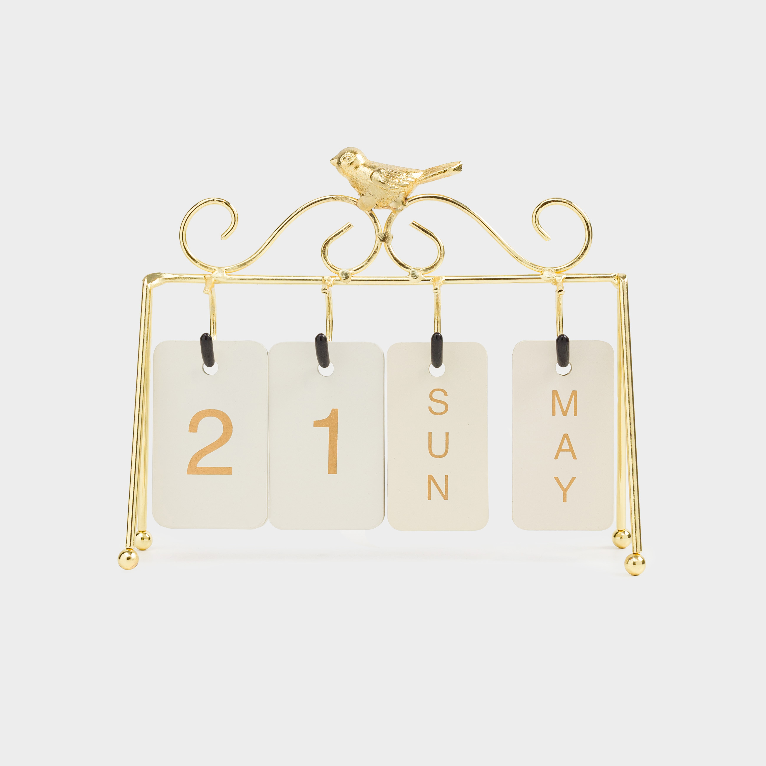Үстел үсті күнтізбесі, 18х16 см, болат/шыны, алтын, Гүл, Twist gold, image-0