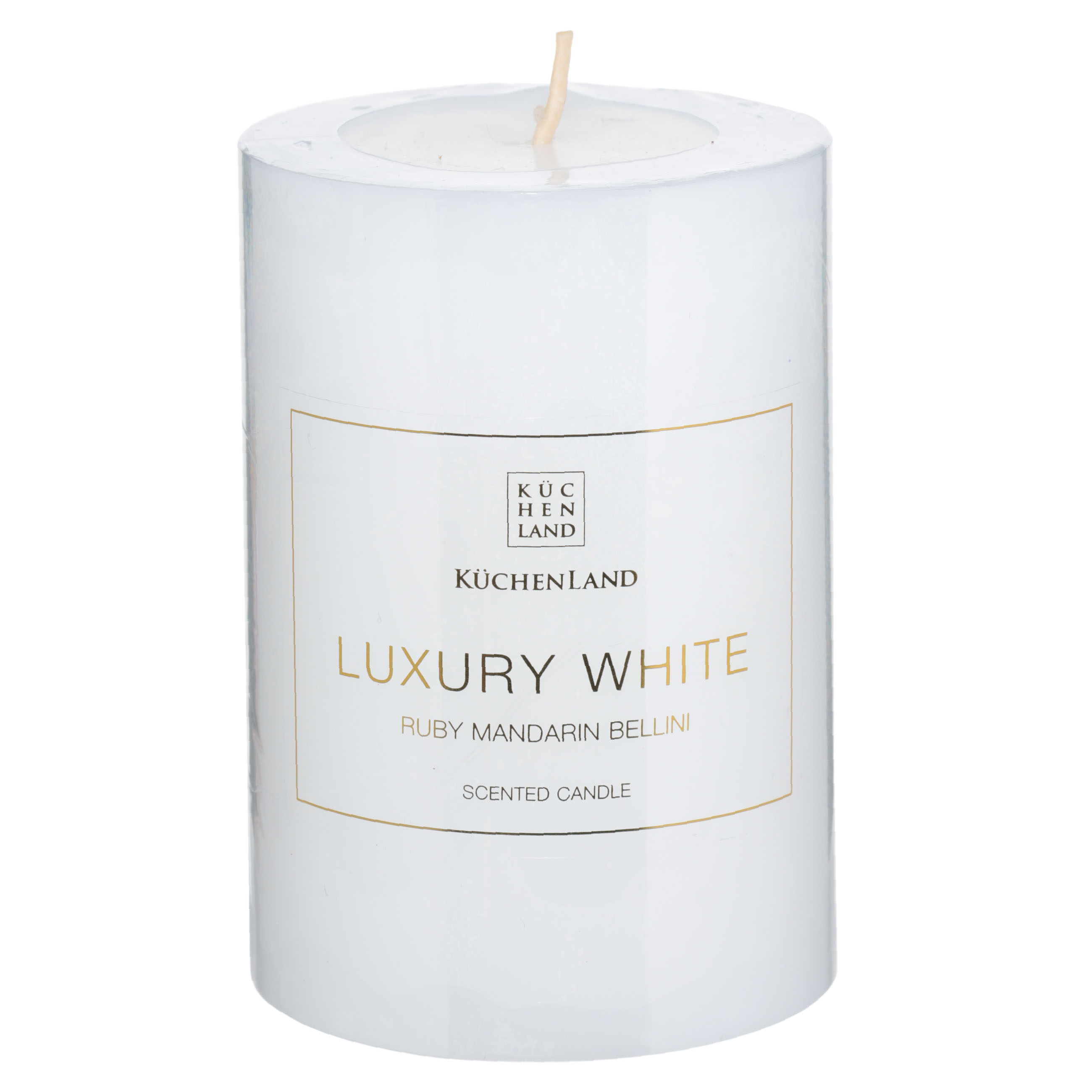 Хош иісті шам, 10 см, цилиндр тәрізді, ақ, Ruby Mandarin Bellini, Luxury white, image-0