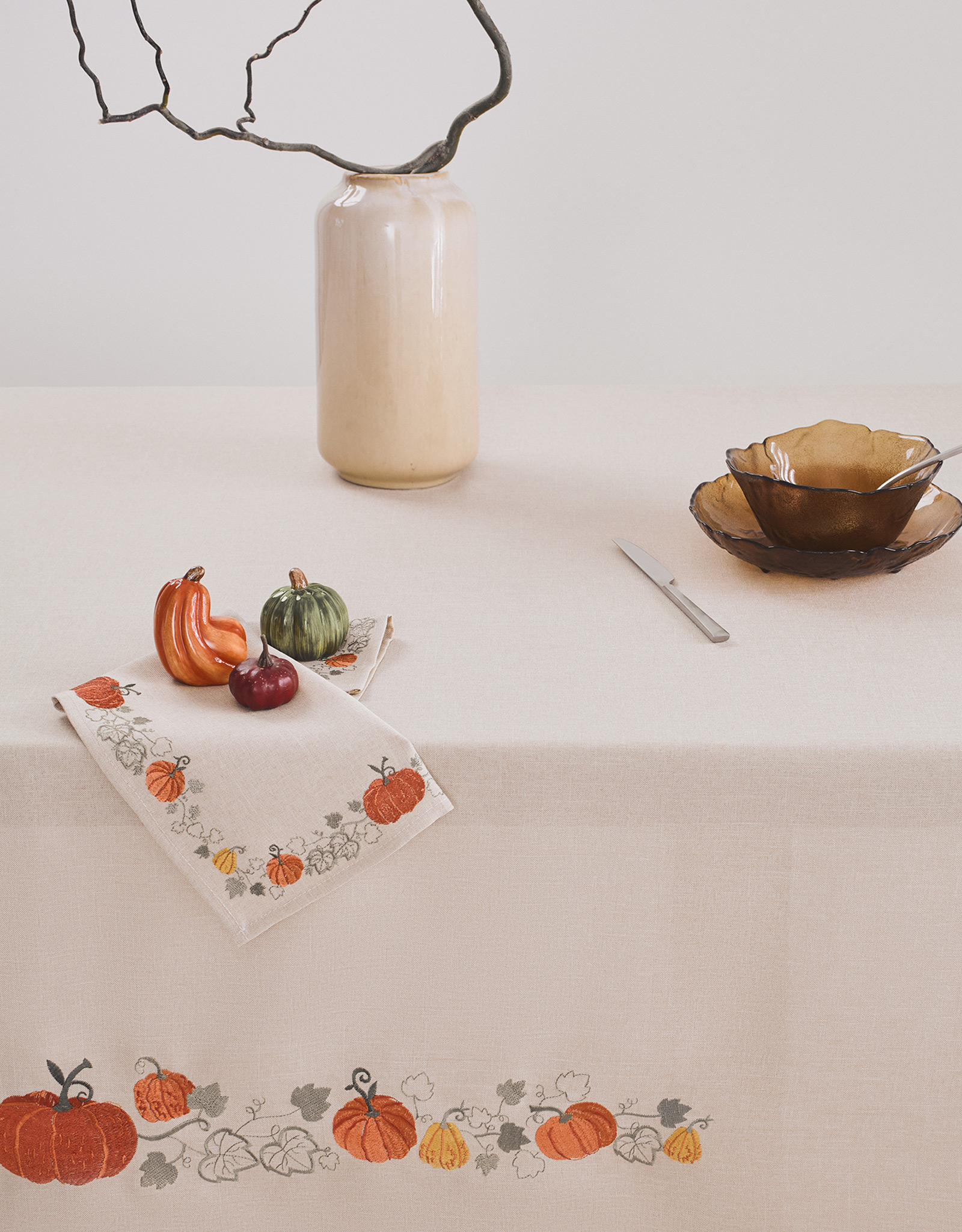Скатерть, 160х160 см, полиэстер, бежевая, Тыквы, Colorful gourds, image-2