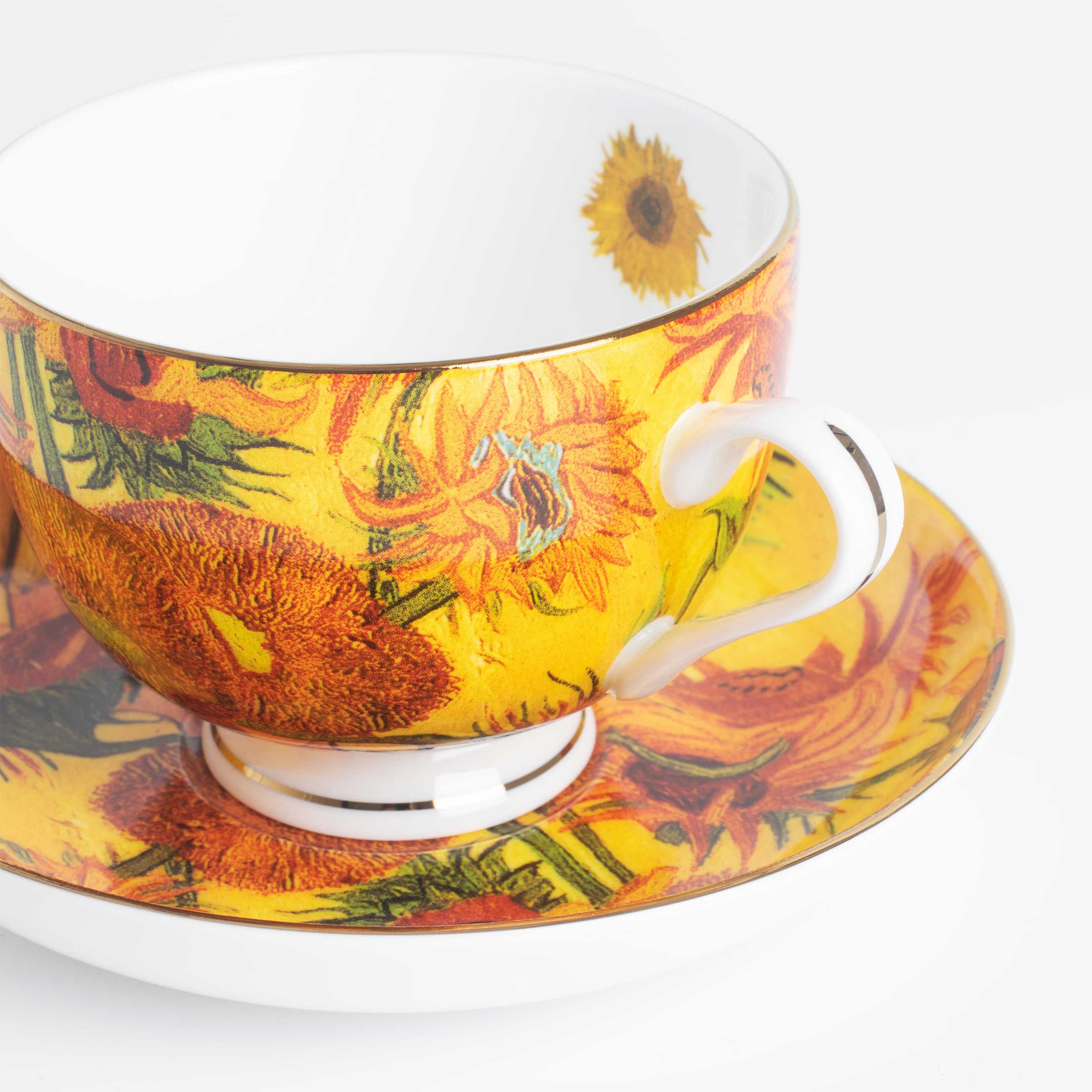 Пара чайная, 1 перс, 2 пр, 210 мл, фарфор F, Подсолнухи, Ван Гог, Art sunflowers, image-2