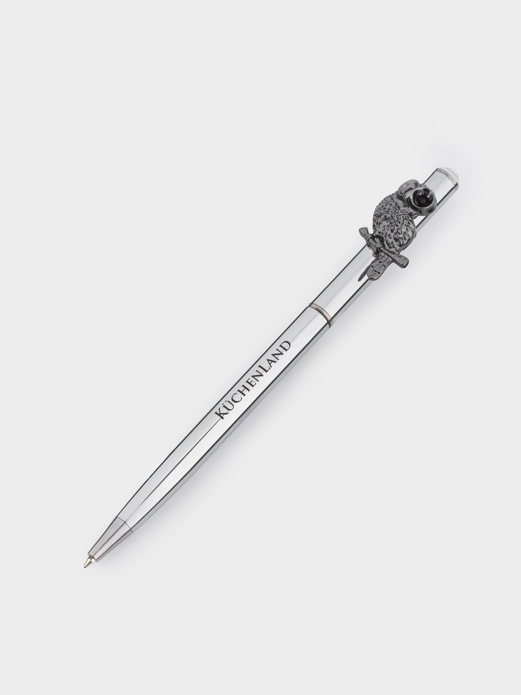 Ручка шариковая, 14 см, с фигуркой, сталь, черно-серебристая, Сова, Draw figure, image-1