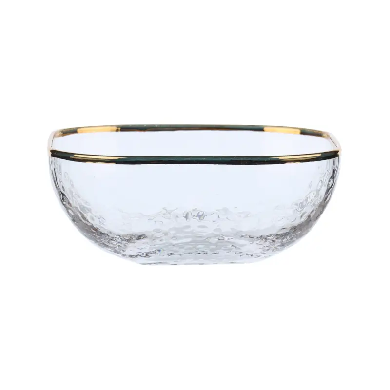 Пиала, 10х4 см, стекло, квадратная, с золотистым кантом, Ripply gold ,image-0