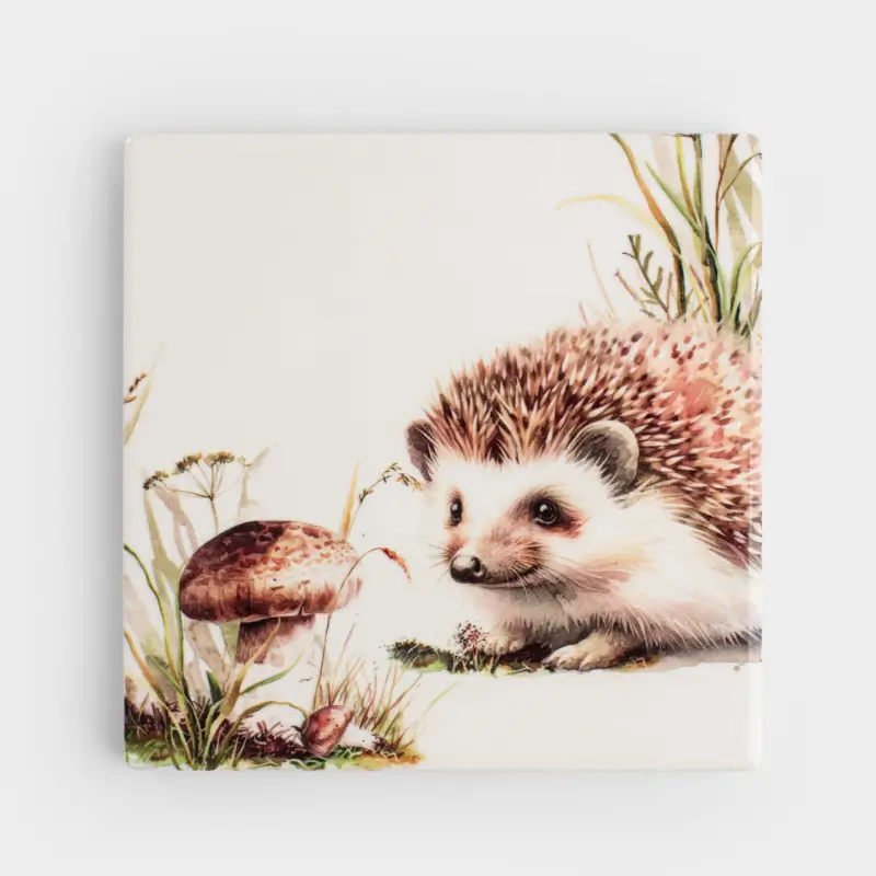 Саптыаяқ тұғыры, 11х11 см, шаршы, керамика/тығын, ақ, Кірпі, Forest hedgehog