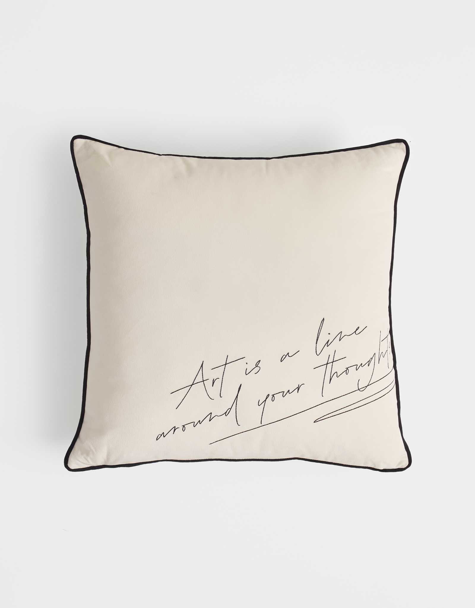 Сәндік жастық, 45х45 см, барқыт, сүт түстес, Art is around your thoughts, Scroll, image-0