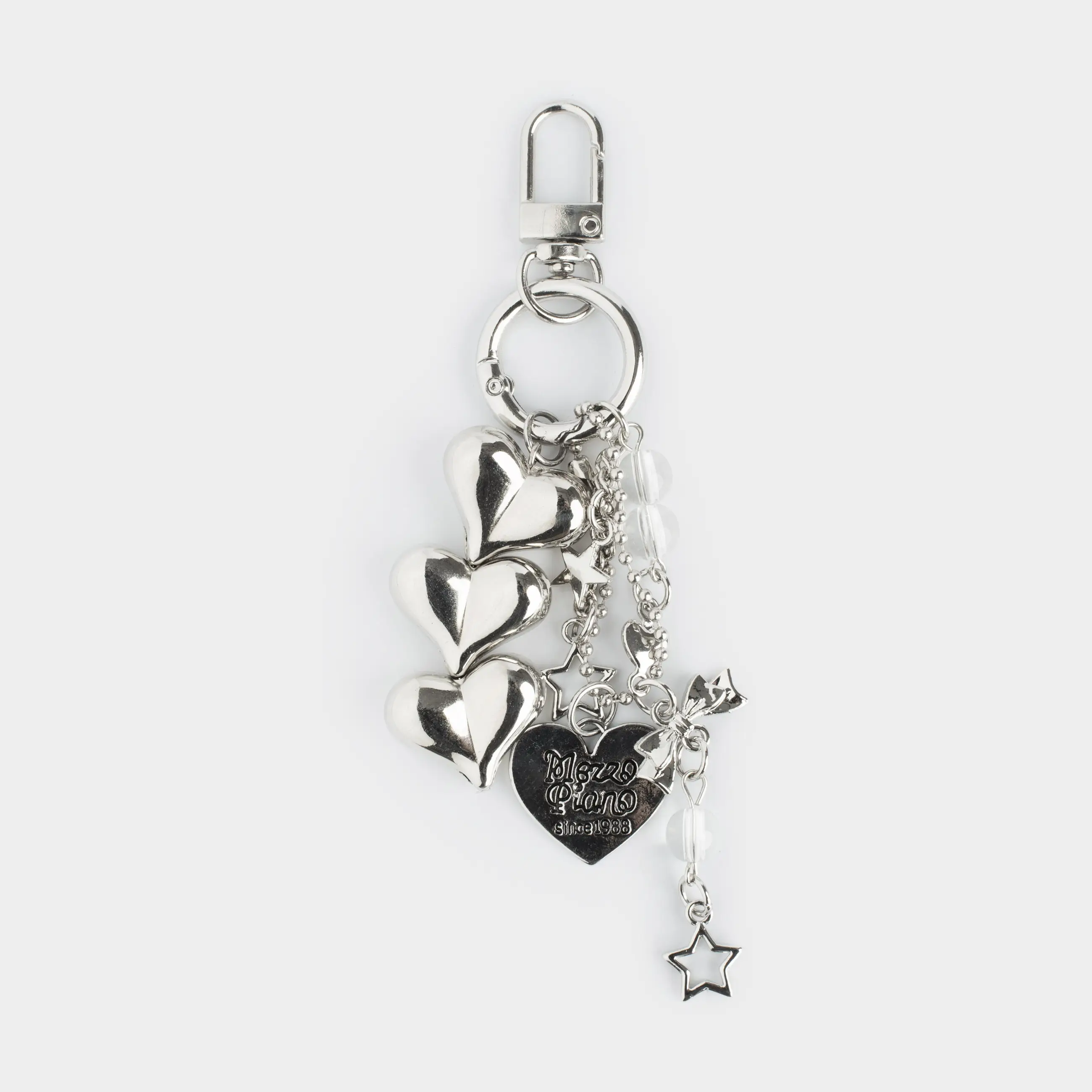 Брелок, 12 см, пластик/металл, серебристый, Три сердца, Jewelry heart, image-0