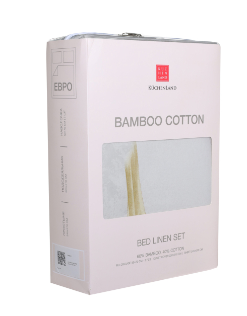 Төсек жиынтығы, Еуро, бамбук/мақта 300 TC, сұр-жасыл, Жапырақтары, Bamboo cotton