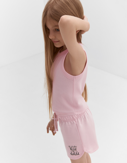 Майка детская, для девочек, 104 см, в рубчик, хлопок/спандекс, розовая, Eloise