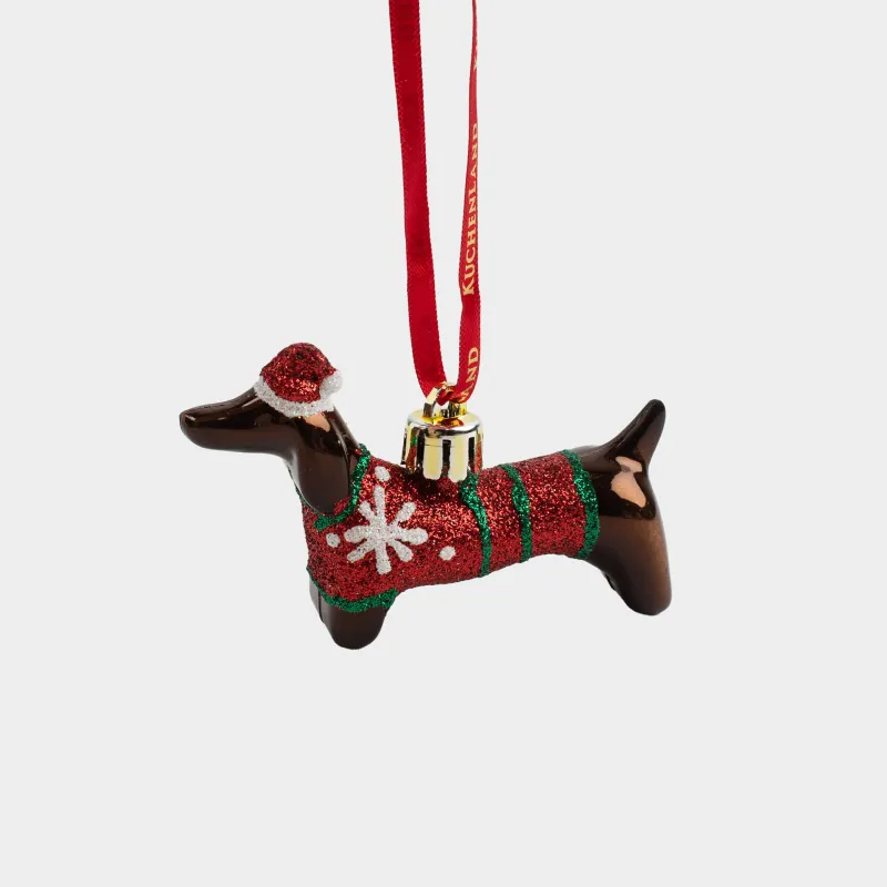 Игрушка елочная, 9х5 см, пластик, коричневая, Такса в новогоднем колпаке, Figure christmas