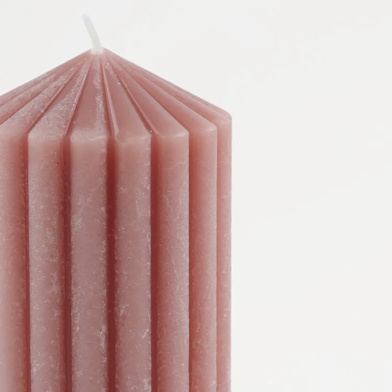 Шам, 14 см, цилиндр тәрізді, қызғылт, Ribbed candle, image-1