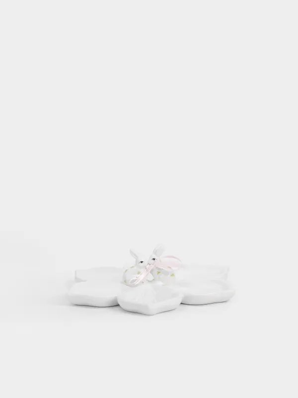 Блюдо, 23 см, керамика D, молочное, Кролики на цветке, Rabbit bloome, image-4