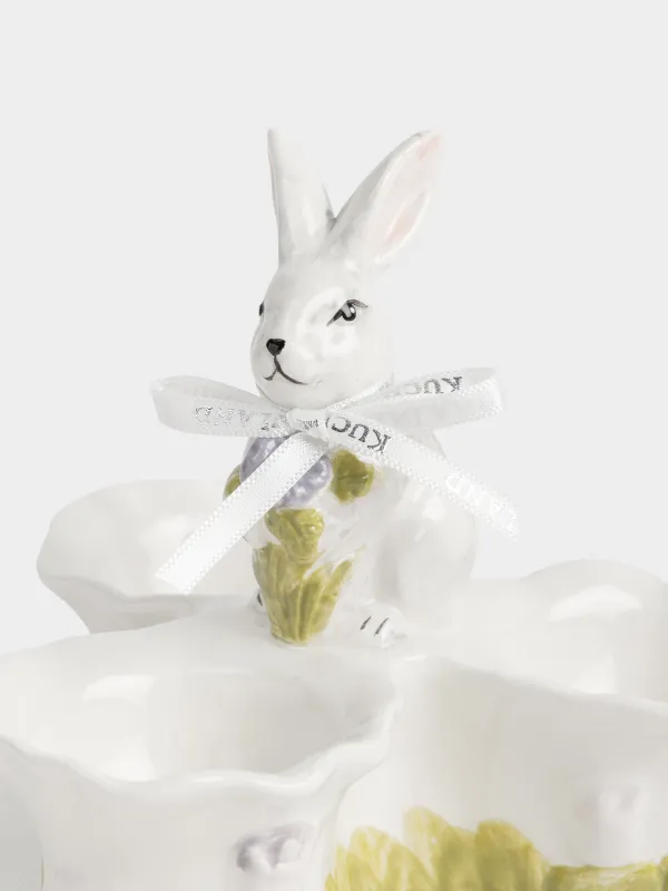 Пасха ыдысы, 13х10 см, 3 бөлім, керамика, сұр, Гүлдері бар қоян, Easter, image-1