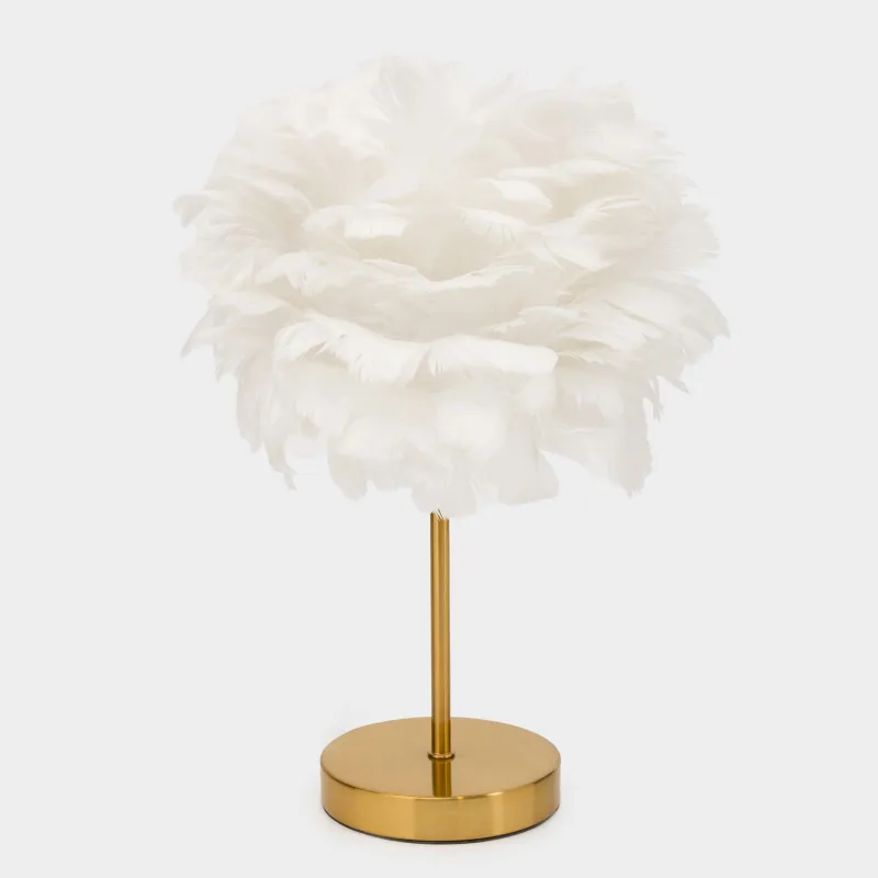 Үстел шамы, 42 см, металл/қауырсын, ақ және алтын, Fantastic gold