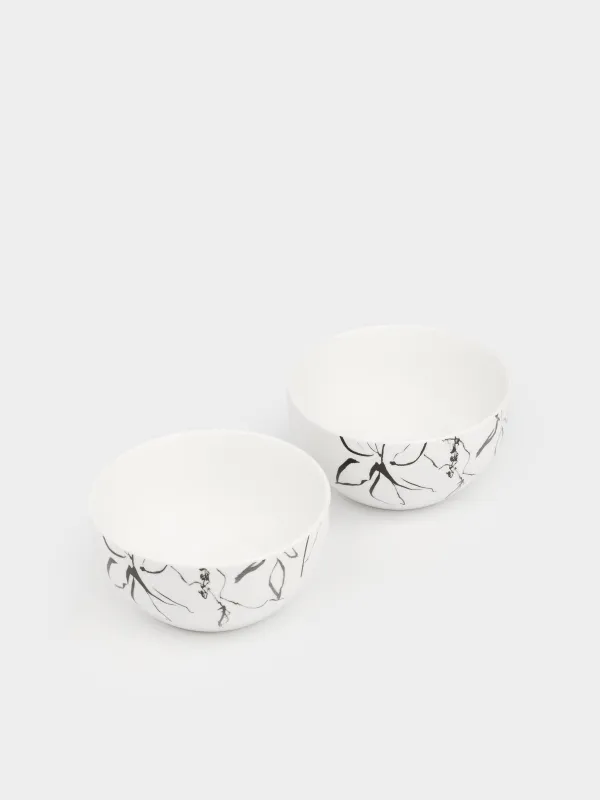 Кесе, 14х8 см, 620 мл, 2 дана, фарфор Р, ақ, Силуэтті гүлдер, Silhouette flowers, image-1