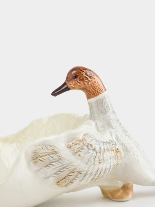 Ыдыс, терең, 20х14х18 см, керамика, ақ-сұр, Үйрек пен жапырақ, Duck, image-4