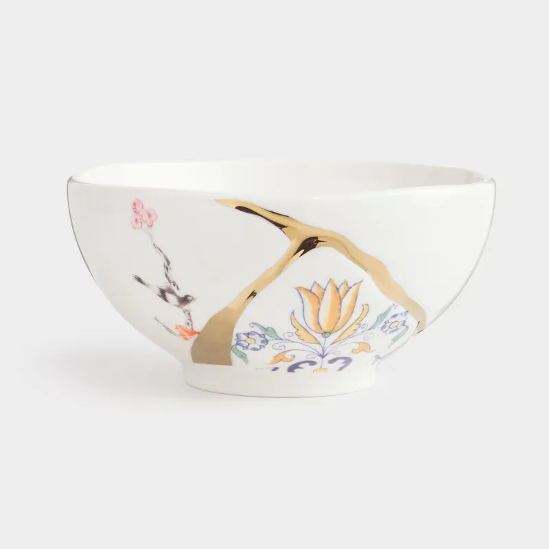 Кесе, 13х6 см, 400 мл, фарфор N, ақ және алтын, Кинцуги, Kintsugi