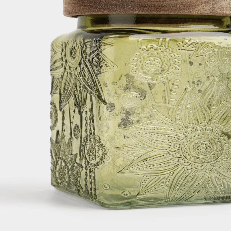 Банка для сыпучих продуктов, 750 мл, стекло Р/дерево, зеленая, Цветы, Bloome wood, image-2