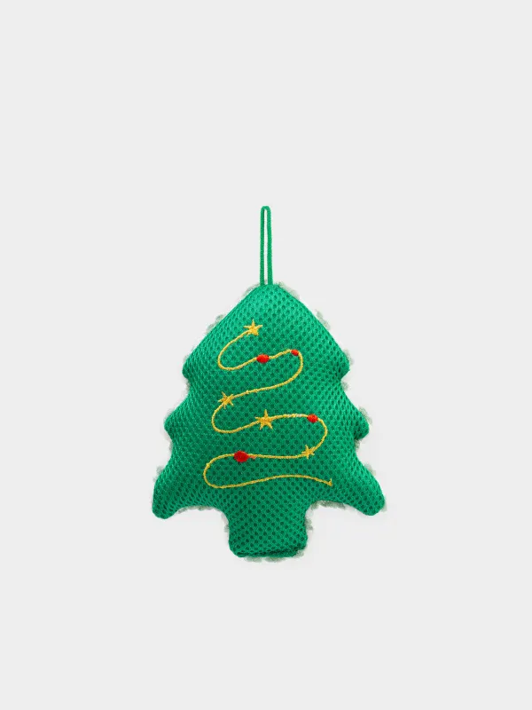 Губка для мытья посуды, 13х11 см, двусторонняя, полиэстер/поролон, зеленая, Елка, Clean, image-0