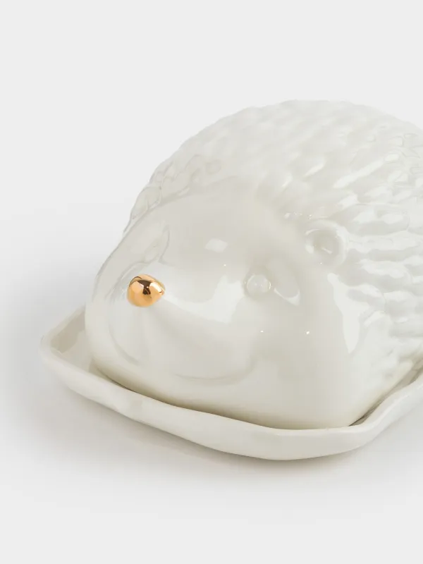 Сары май ыдысы, 20 см, керамика, тікбұрышты, сүт алтын түстес, Кірпі, Golden glow, image-2