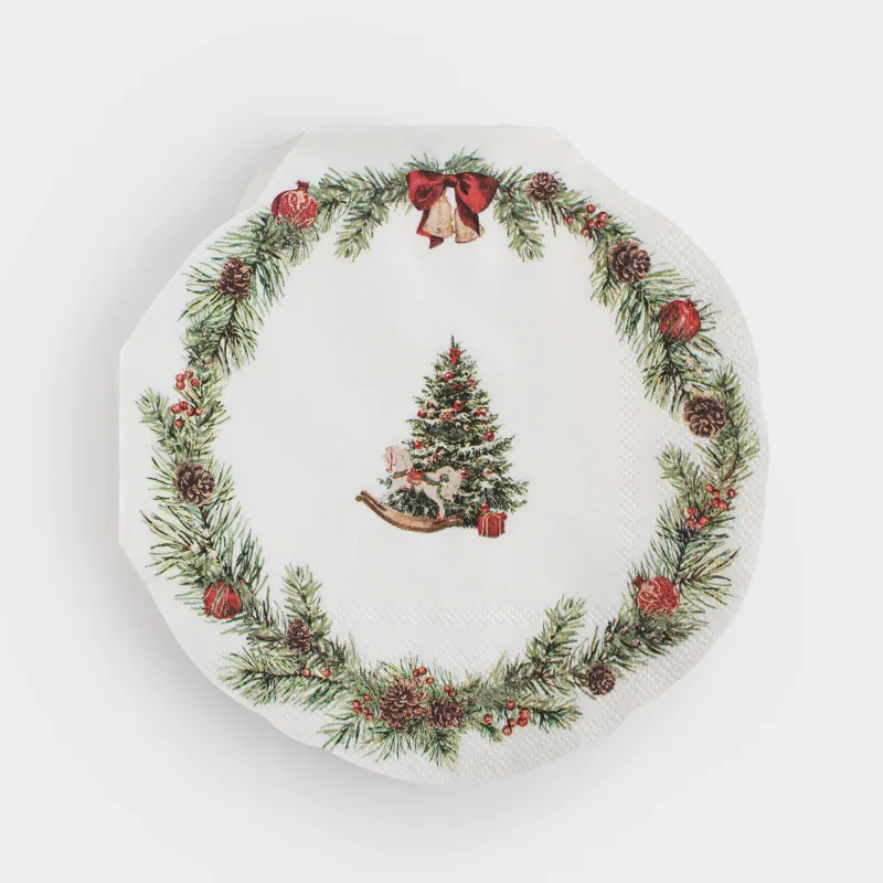 Салфетки бумажные, 30х29 см, 20 шт, фигурные, белые, Венок с бантами, Christmas miracle classic