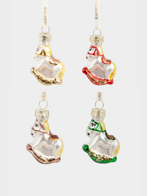 Набор елочных игрушек, 4 см, 4 шт, стекло, с блестками, Лошадки, Figure christmas, image-0