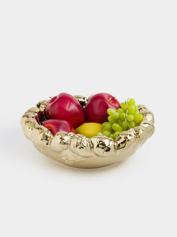 Ваза для фруктов, 30х10 см, керамика, золотистая, Желуди, Golden glow, image-4