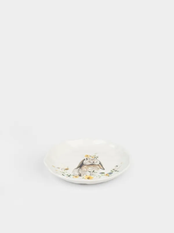 Тіскебасар тәрелкесі, 23 см, керамика, ақ, Гүлдері бар қоян, Natural Easter, image-2