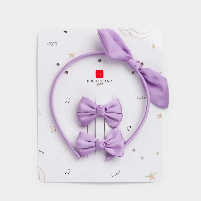 Набор аксессуаров для волос, 3 пр, детский, полиэстер/металл, фиолетовый, Бантики, Hairstyle, image-5