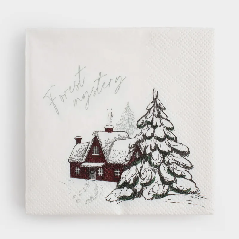 Салфетки бумажные, 21х21 см, 20 шт, квадратные, белые, Домик в лесу, Forest house