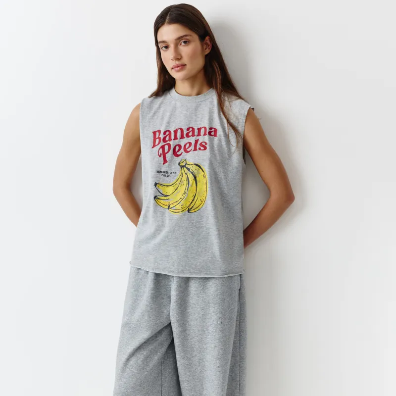 Әйелдерге арналған топ, өлшемі L, мақта/полиэстер, сұр, Банандар, Micaelina