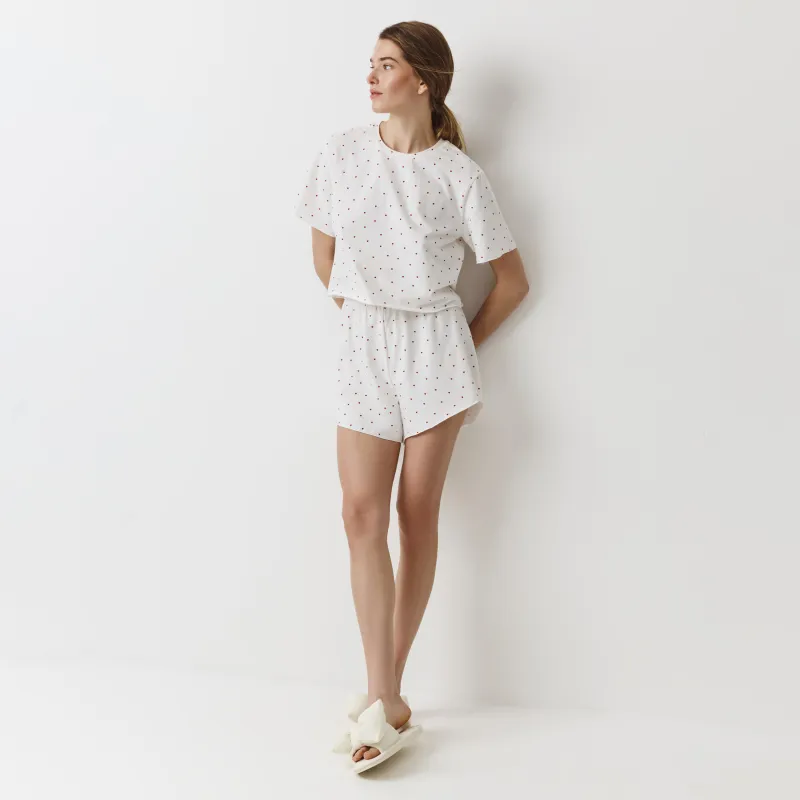 Әйелдер киім жиынтығы, үйге аналған, өлшемі L, мақта/эластан, ақ, Жүрек, Mariona