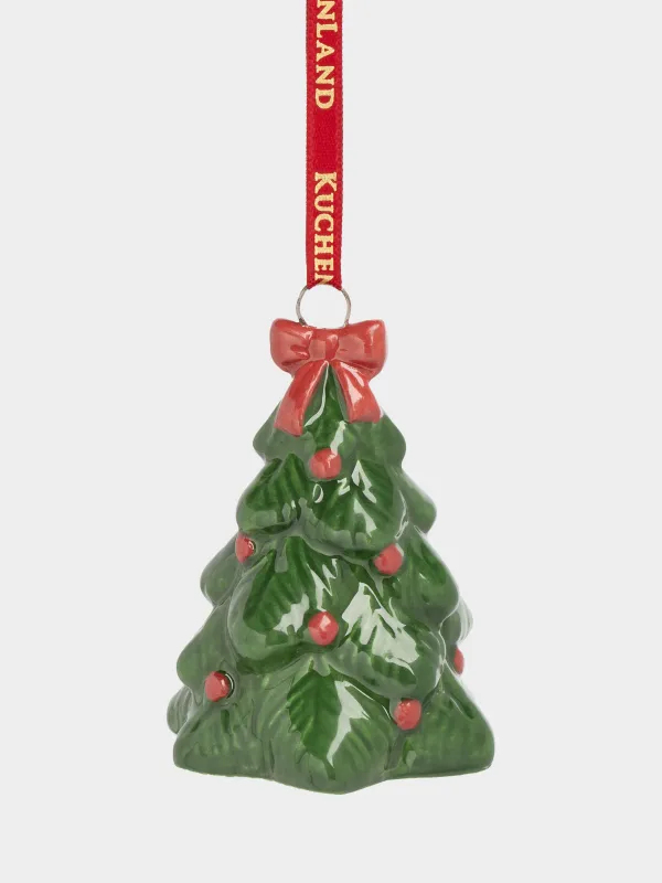 Шырша ойыншығы, 6 см, керамика, жасыл, Бантигі бар шырша, Figure christmas, image-0