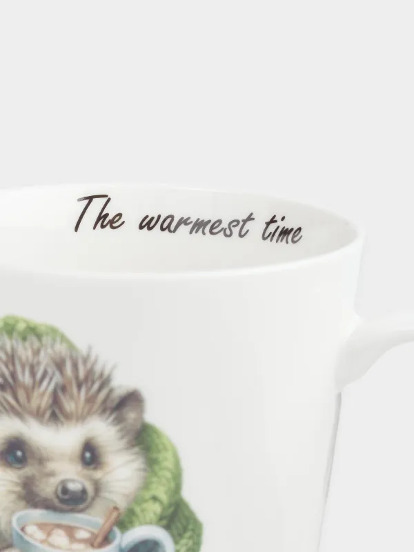Кружка, 420 мл, фарфор N, белая, Ежик c какао в пледе, Forest animals, image-4
