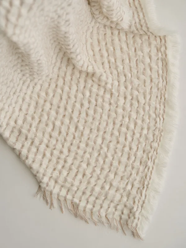 Жамылғы, 130х170 см, шашағы бар, акрил/полиэстер, сүтті сарғылт-қоңыр, Жолақтар, acrylic, image-3