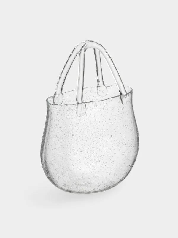 Гүл вазасы, 31 см, сәндік, тұтқасы бар, шыны, сөмке, Clear, image-1