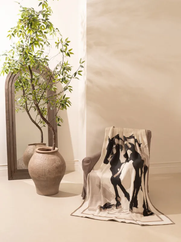 Плед, 130х170 см, хлопок, коричневый, Скетч лошадей, Horse, image-6