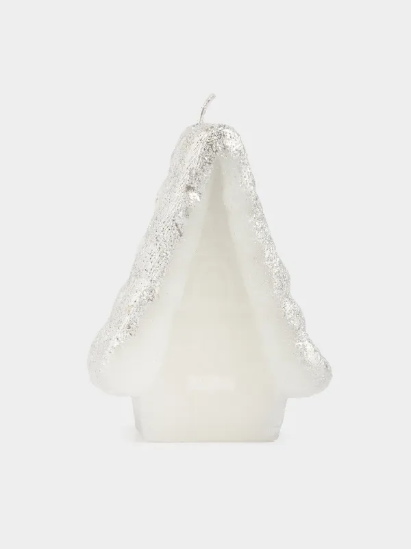 Свеча, 7x10 см, с блестками, молочно-серебристая, Домик, House shape, image-0