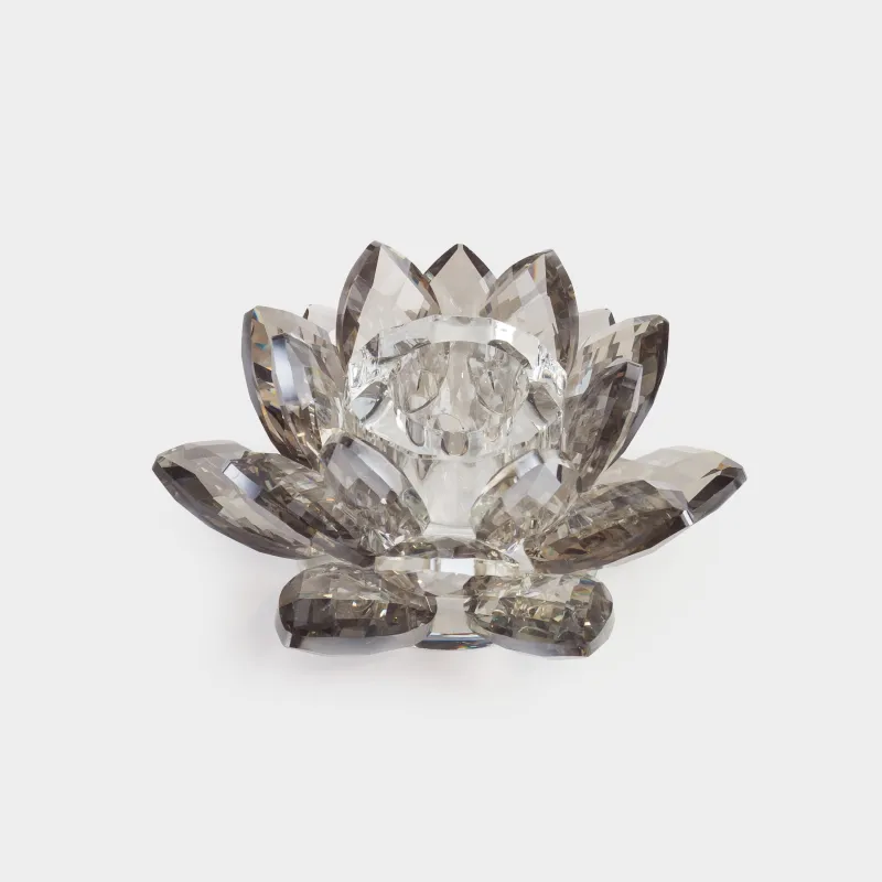 Шам ұстағыш, 11 см, жіңішке шамға арналған, шыны, сұр, Гүл, Crystal flower