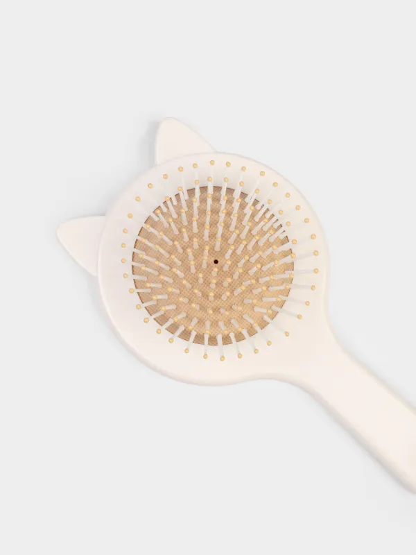 Расческа массажная для волос, 19 см, детская, пластик/резина, бежевая, Кот, Cat, image-1