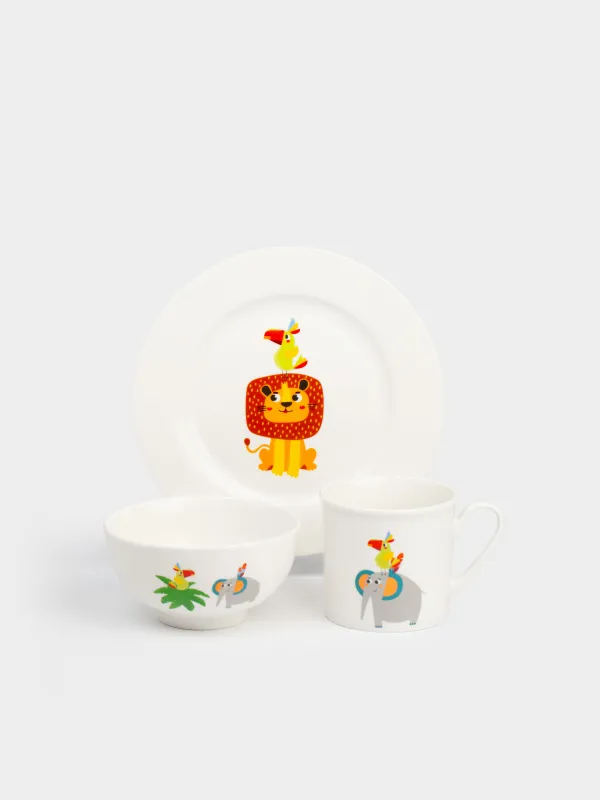 Ыдыс-аяқ жинағы, балаларға арналған, 1 адам, 3 зат, фарфор N, ақ, Жануарлар, Jungle, image-0