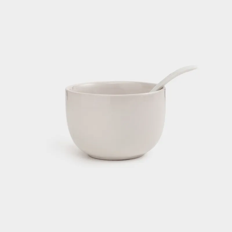 Тосап/қантқа арналған ваза, 120 мл, 2 дана, қасығы бар/тұғырда, керамика/ағаш, сүт түстес, image-4